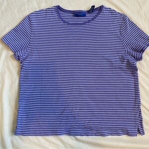 100% Cotton Karen Scott Sport Purple and White Stripped T-Shirt